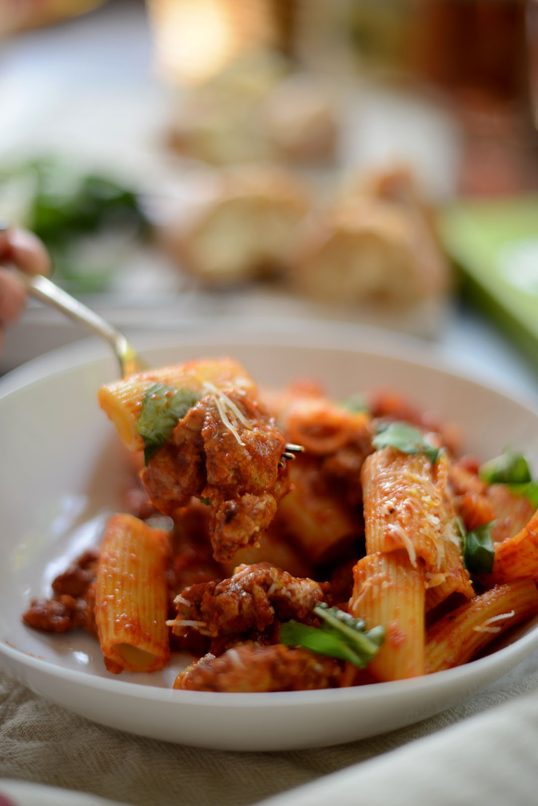 spicy sausage meat rigatoni supper recipe