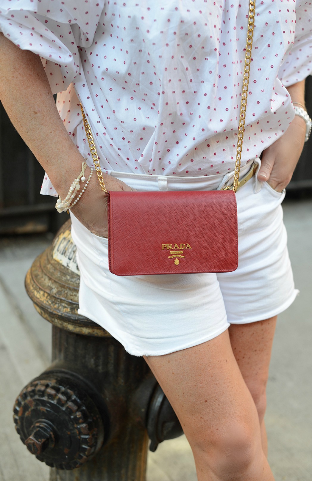 autumn colour on a prada bag worn by sara delaney