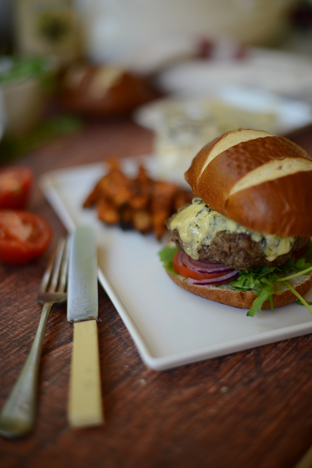 steak & stilton burger recipe by ruby and kind photographed by sara delaney