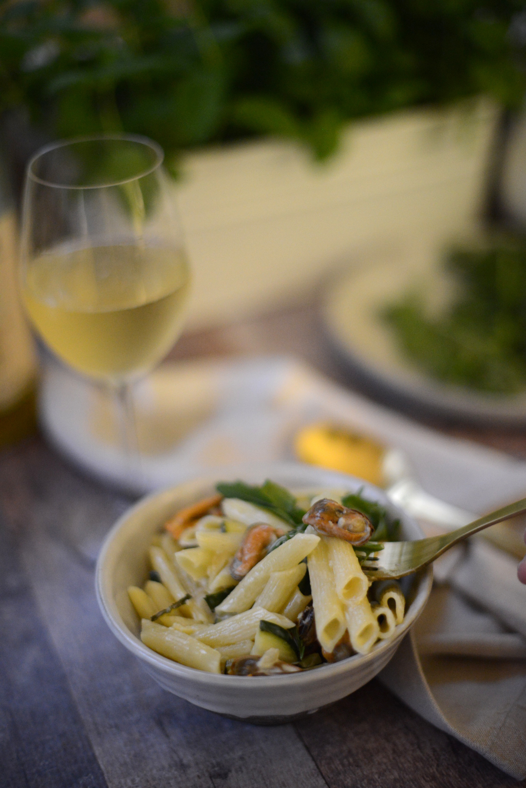 mussel and white wine penne recipe photographed by sara delaney