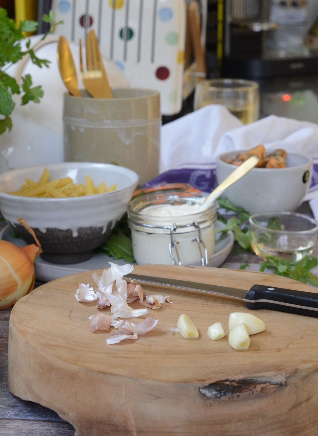 mussel and white wine penne recipe photographed by sara delaney