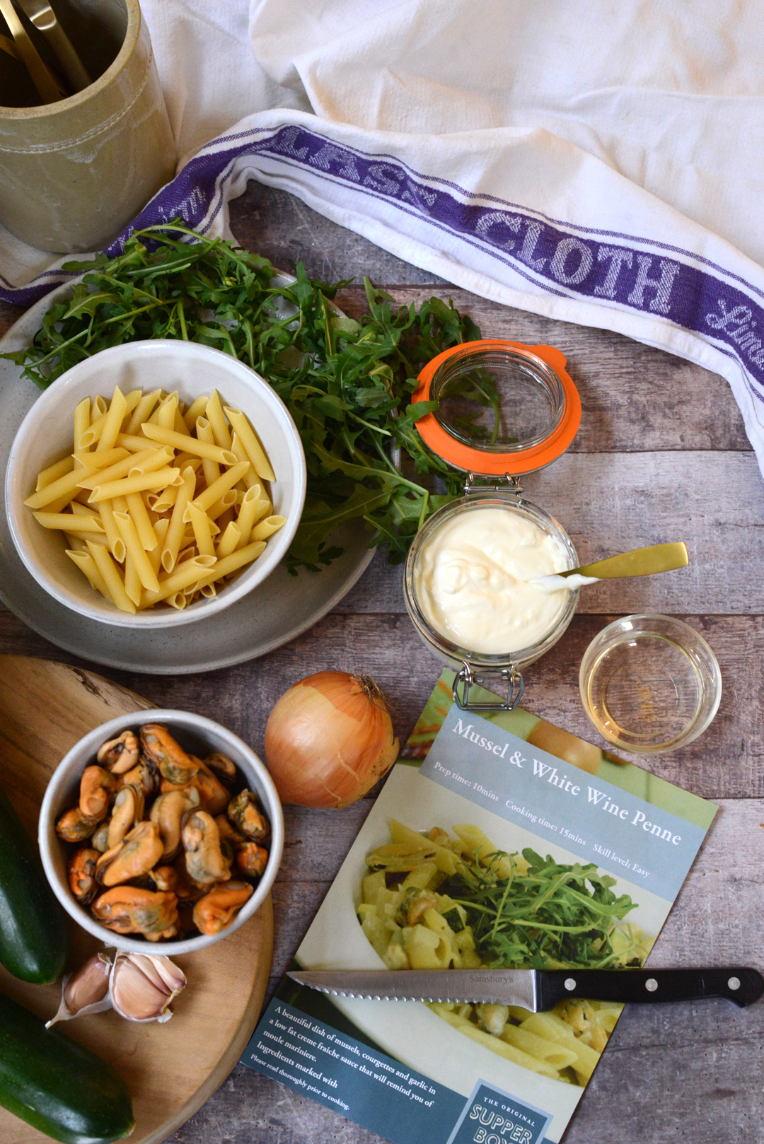 mussel and white wine penne recipe photographed by sara delaney