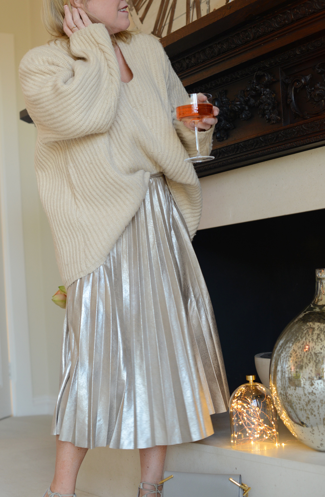 metallic skirt from zara worn by fashion stylist and blogger sara delaney