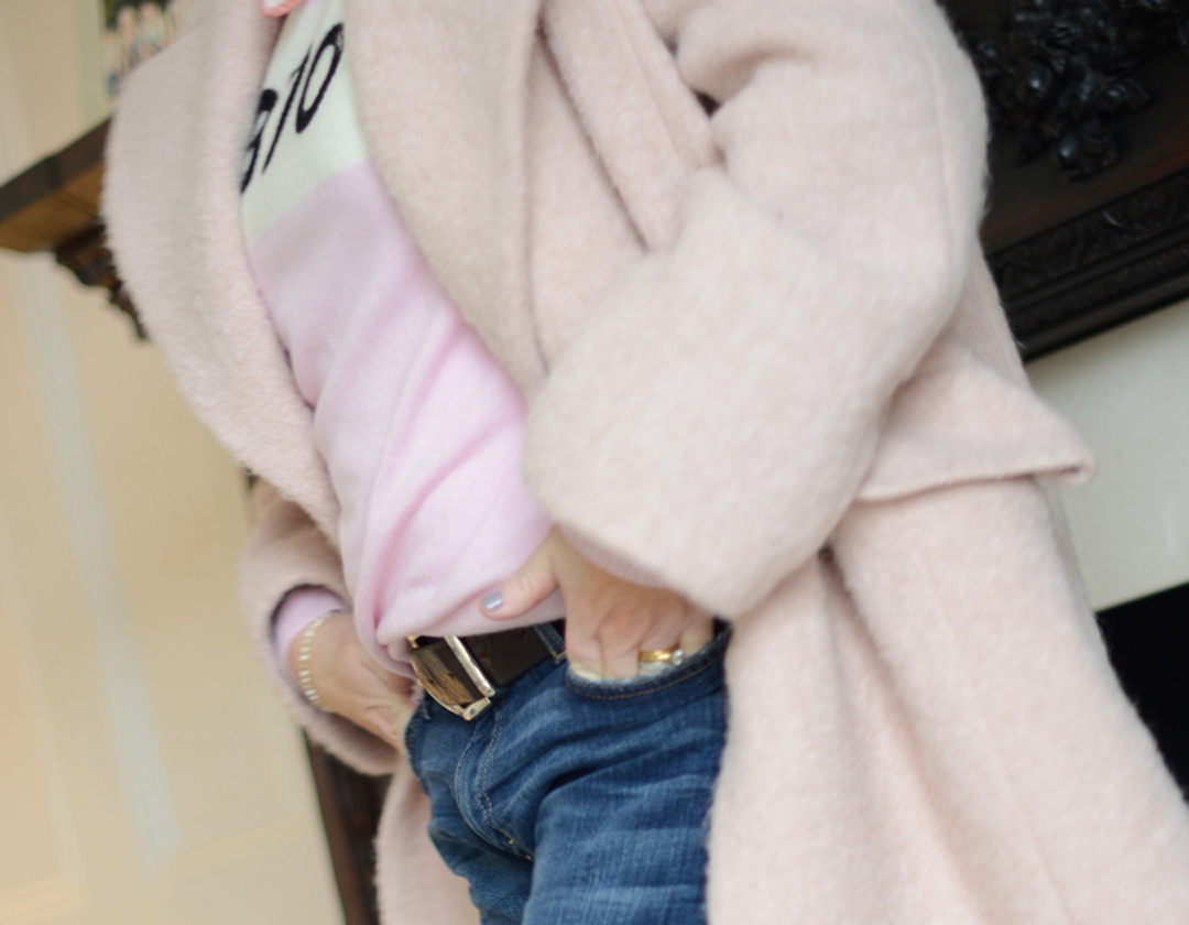 pink whistles coat worn by stylist and fashion blogger sara delaney