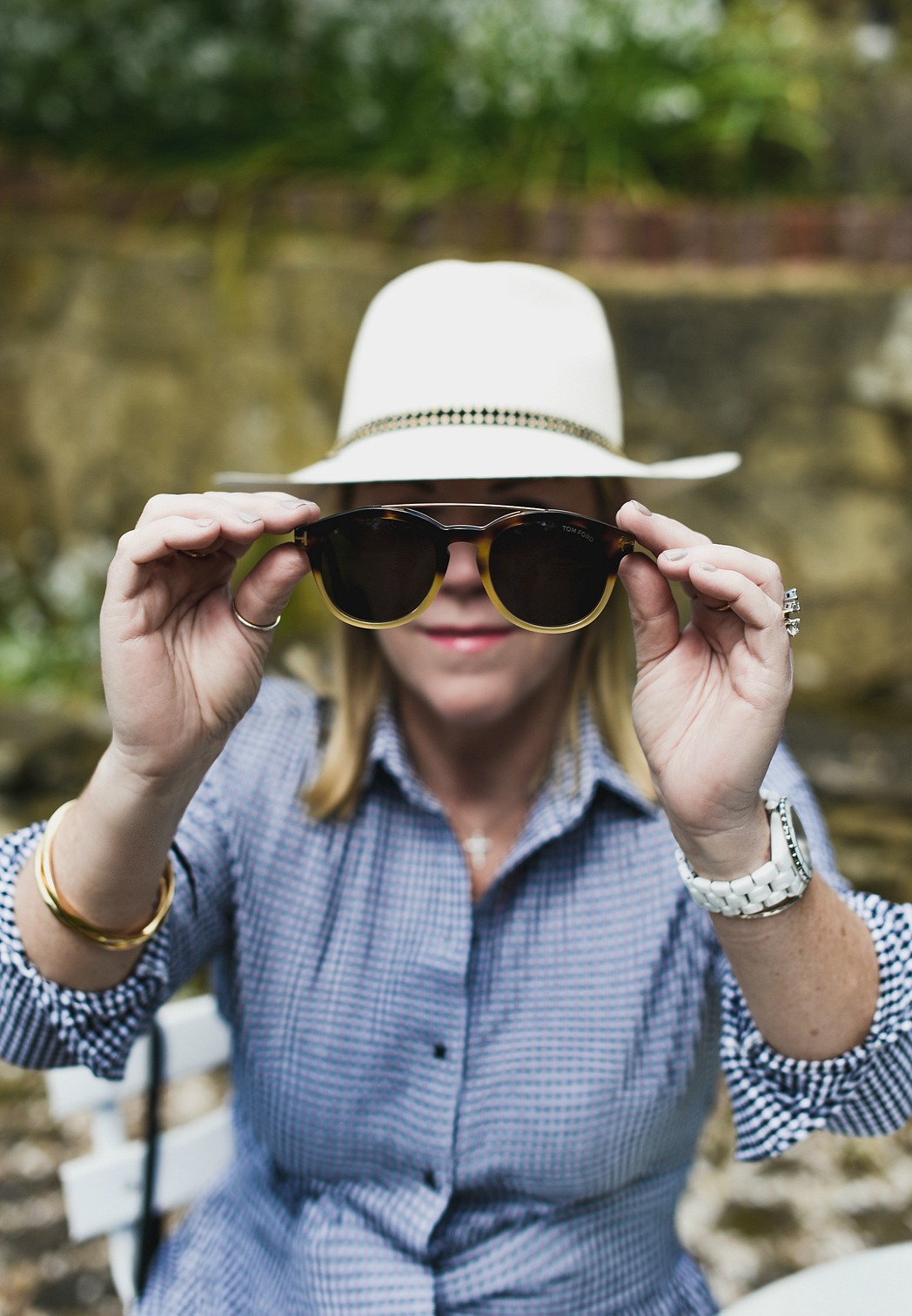 gingham dress by maje worn by stylist and fashion blogger sara delaney